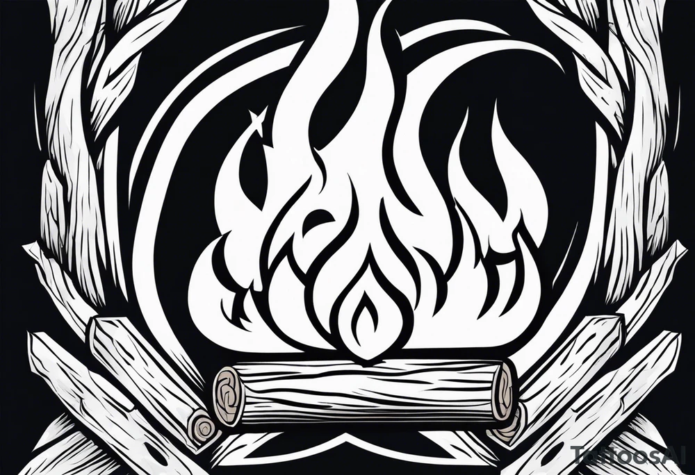 flame with wood logs crossing, simple tattoo idea