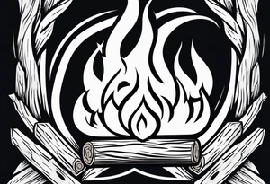 flame with wood logs crossing, simple tattoo idea