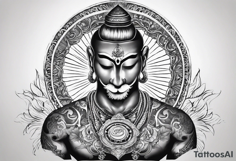 mens throat tattoo with sunrays and om on neck tattoo idea