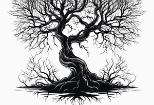 Dead tree with roots silhouette tattoo idea