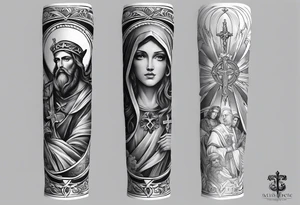 Forearm sleeve that is christian detailed and has saints tattoo idea