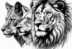 Face of a 1 Lion, an eagle, and 1 wolf tattoo idea