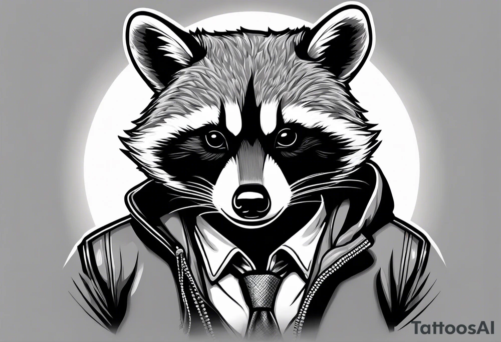 raccoon wearing a Superman hoodie tattoo idea