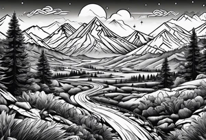 Mountain scene with route 66 sign tattoo idea
