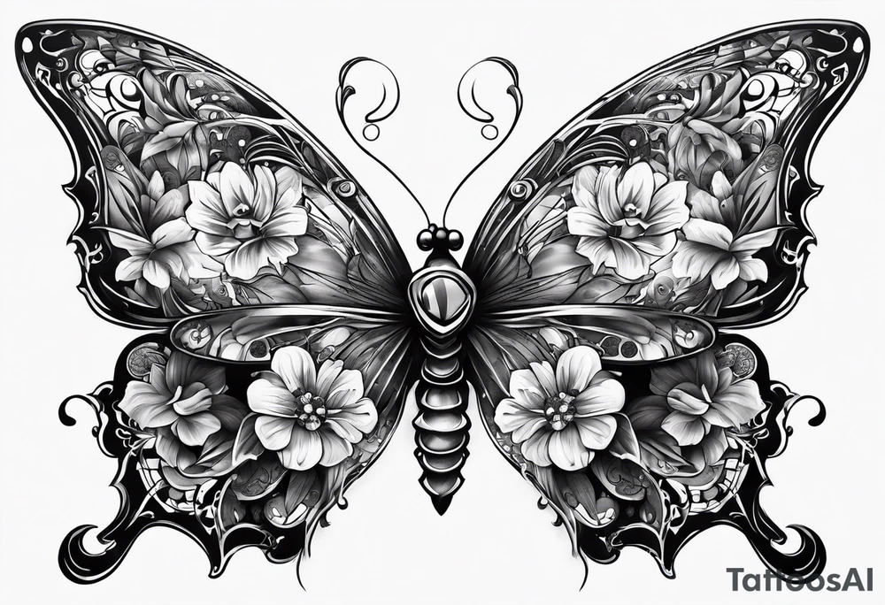 butterfly with skulls tattoo idea