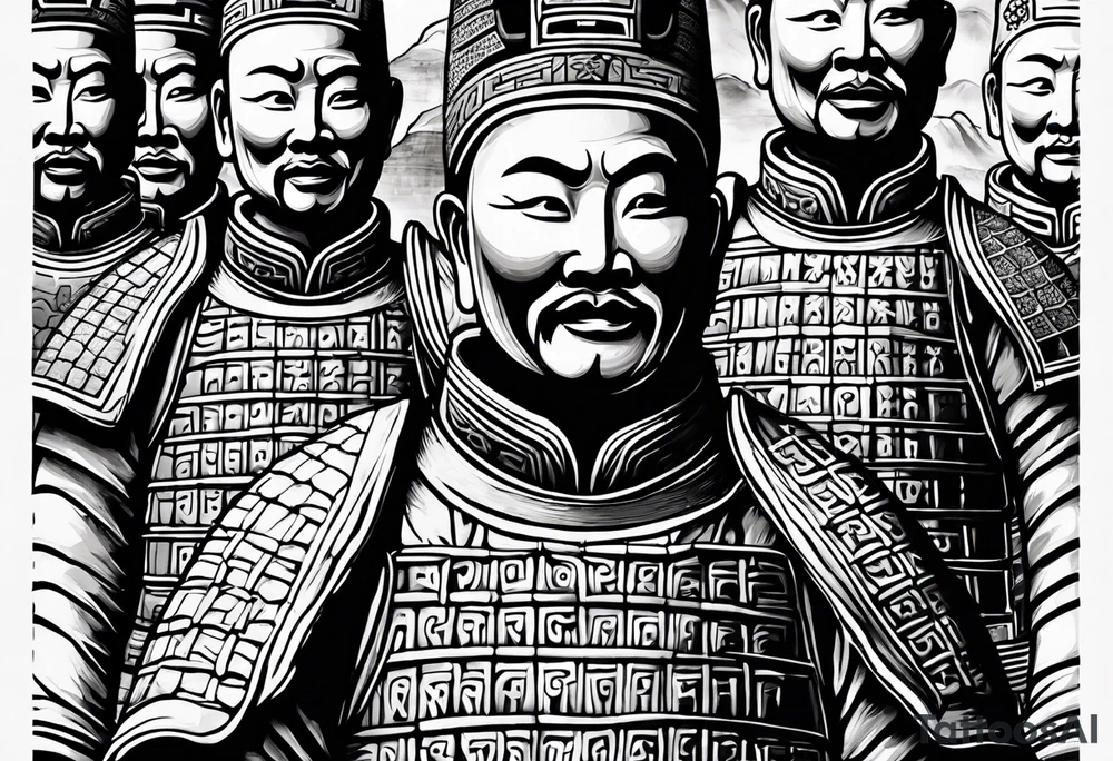 small terracotta warriors with backgruound tattoo idea