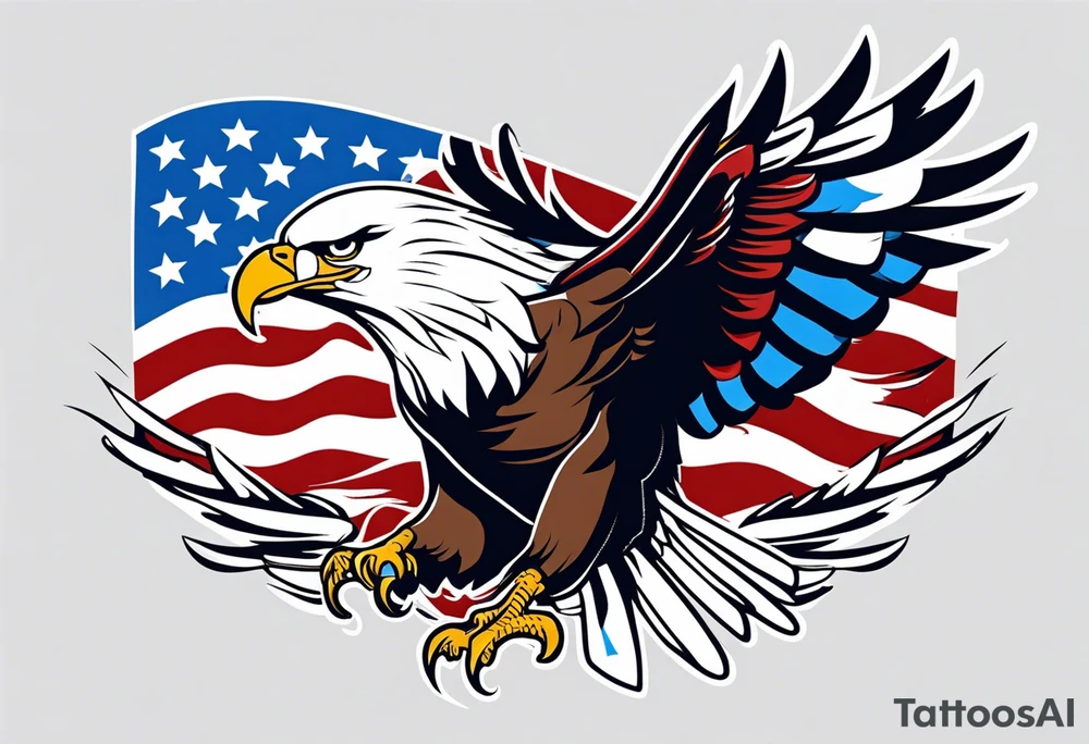 eagle flying holding  American flag with mouth tattoo idea