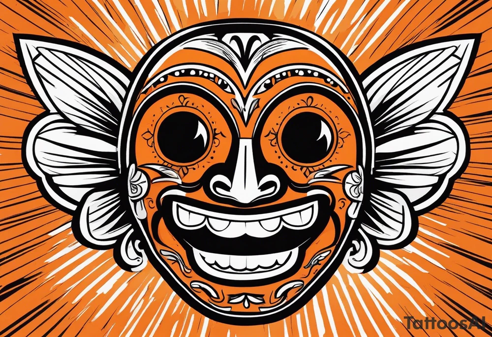 Laughing Mexican mask that is orange and black simplistic tattoo idea