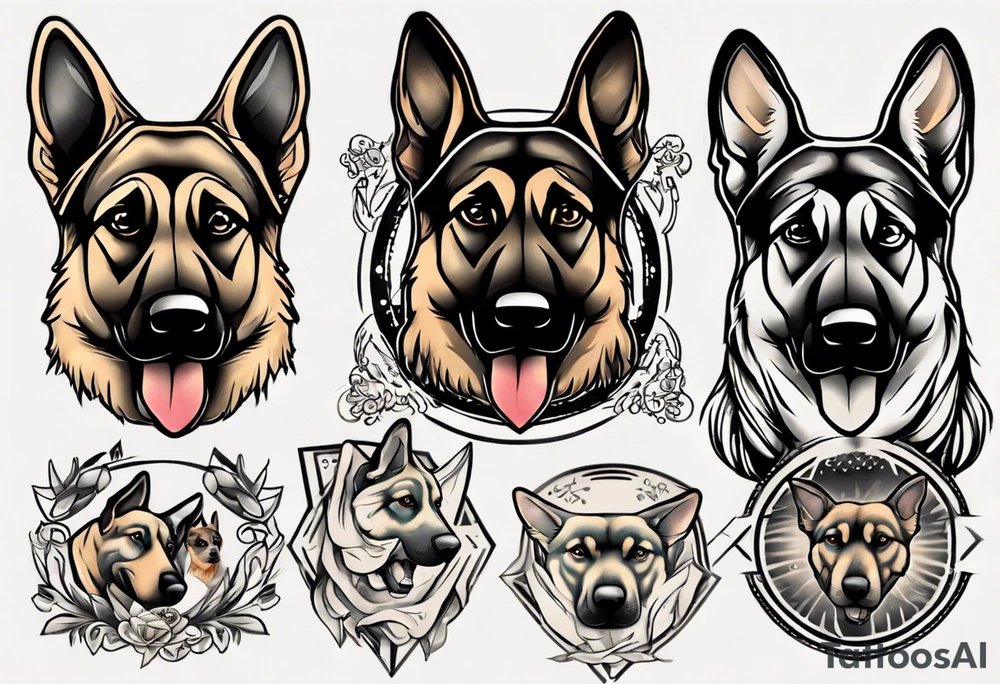 German shepherd portrait tattoo idea