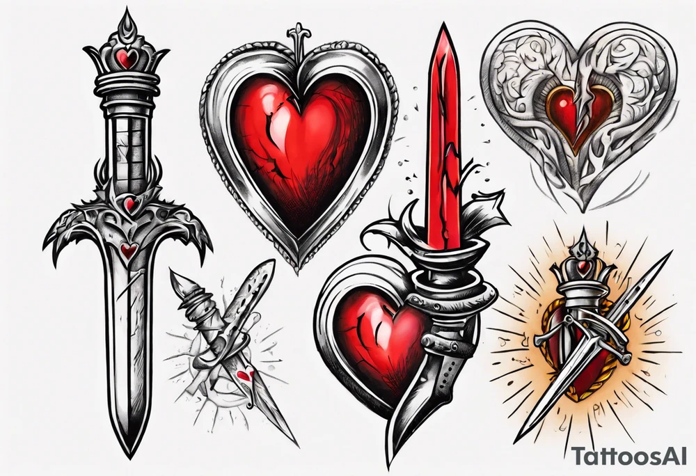One sketch of a dagger entering the heart tattoo idea