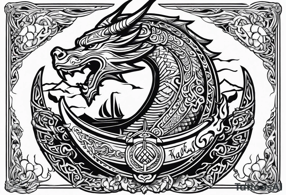 Valhalla sword shield viking ship dragon head tattoo idea Valhalla sword shield viking ship dragon head tattoo idea