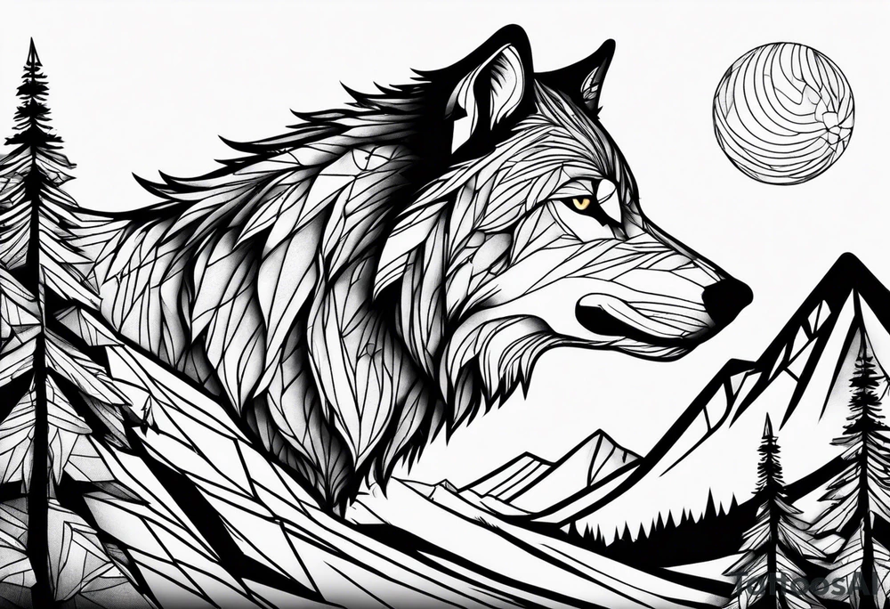 Mountains, wolf in it tattoo idea