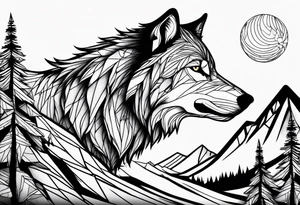 Mountains, wolf in it tattoo idea