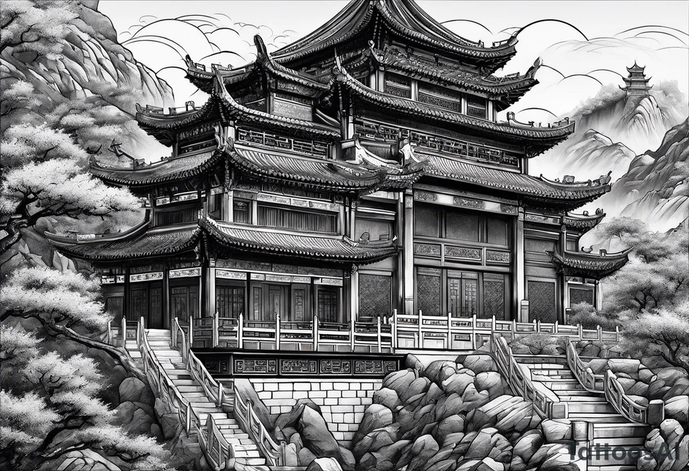 Chinese wall, realistic,chinese art, surroundings tattoo idea