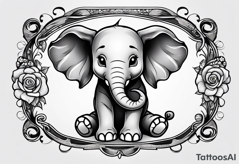 Cartoon baby elephant skating tattoo idea