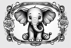 Cartoon baby elephant skating tattoo idea