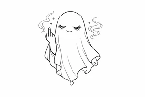 Ghost with long eyelashes giving middle finger fine line tattoo idea