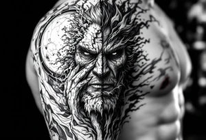 2 different worlds on each side of a black hold tattoo idea