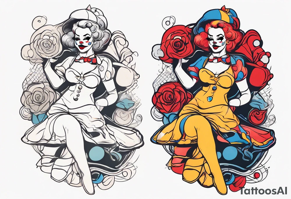 female pin up clown full body tattoo idea