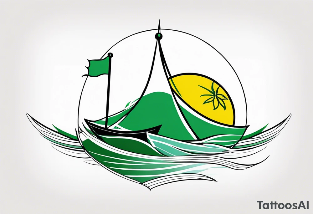 A lemon-Buoy with a green leaf-flag bobs on choppy waves tattoo idea