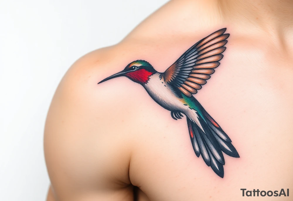 A hummingbird with a falcon’s tail (only red , blue and black are possible colors) tattoo idea