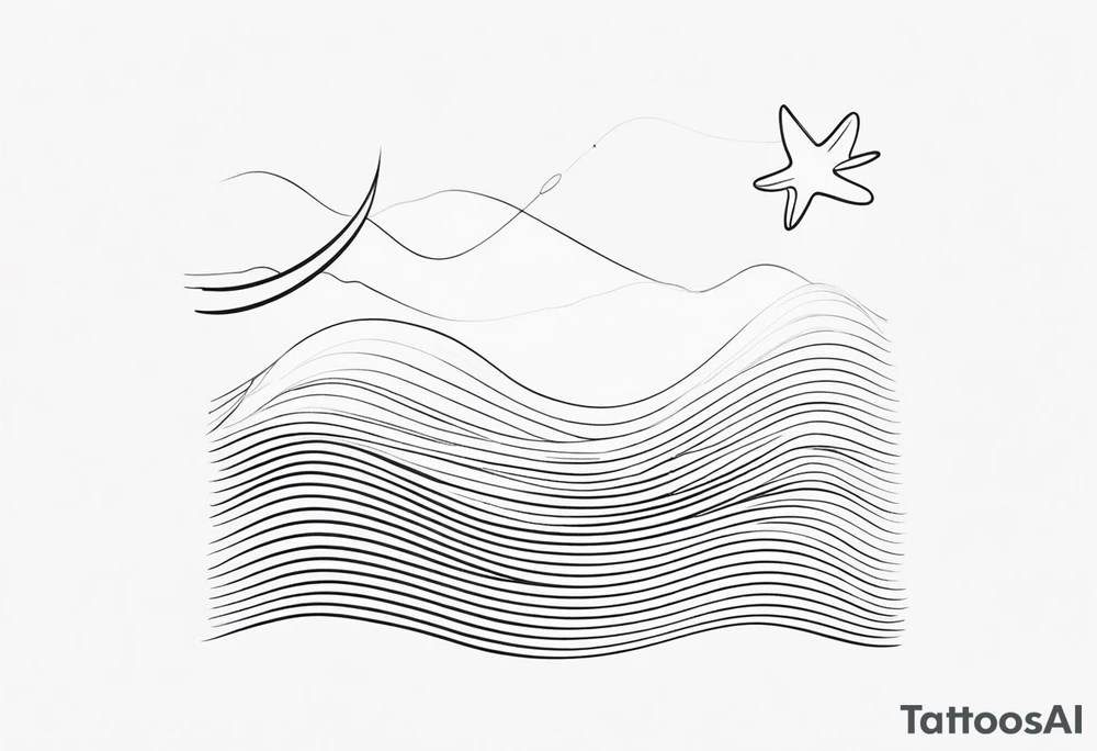 One single line Wave and starfish tattoo idea