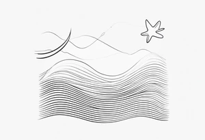 One single line Wave and starfish tattoo idea