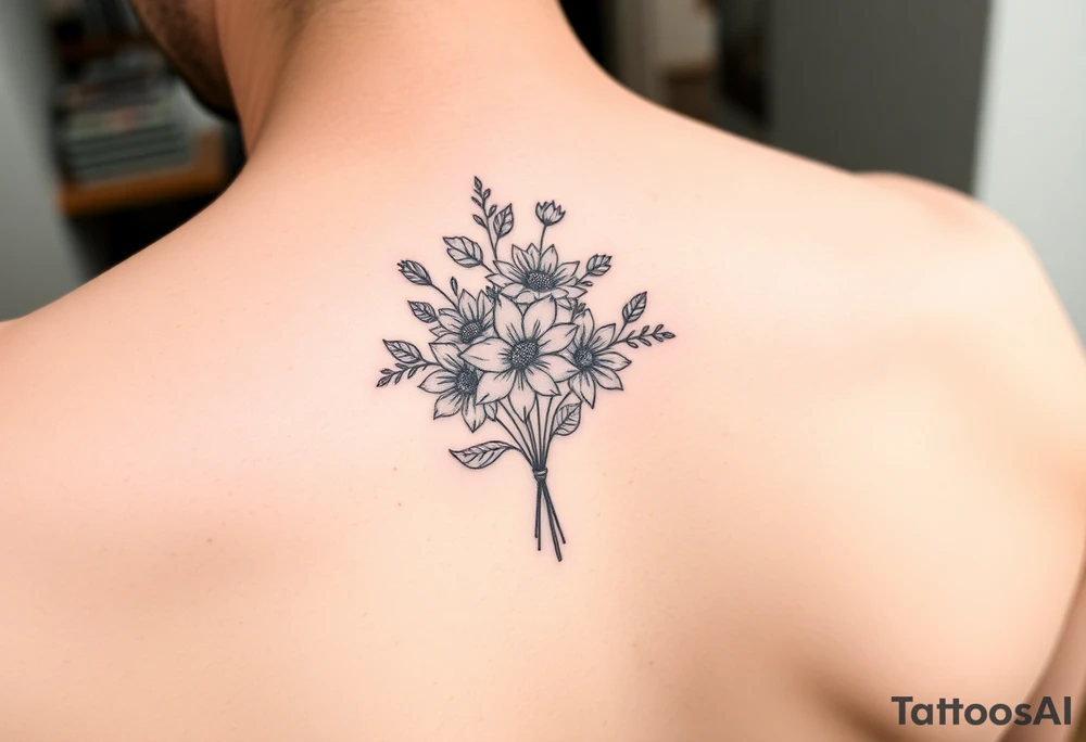 Bouquet of multiple flowers tattoo idea