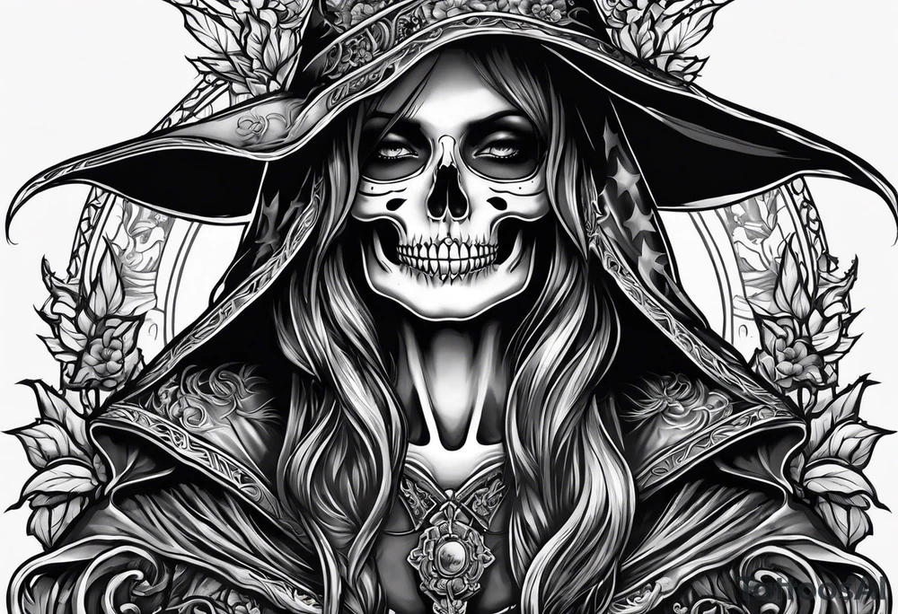 lady skeleton grim reaper satan tattoo idea