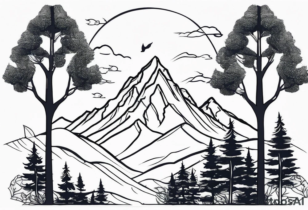 mountains trees tattoo idea