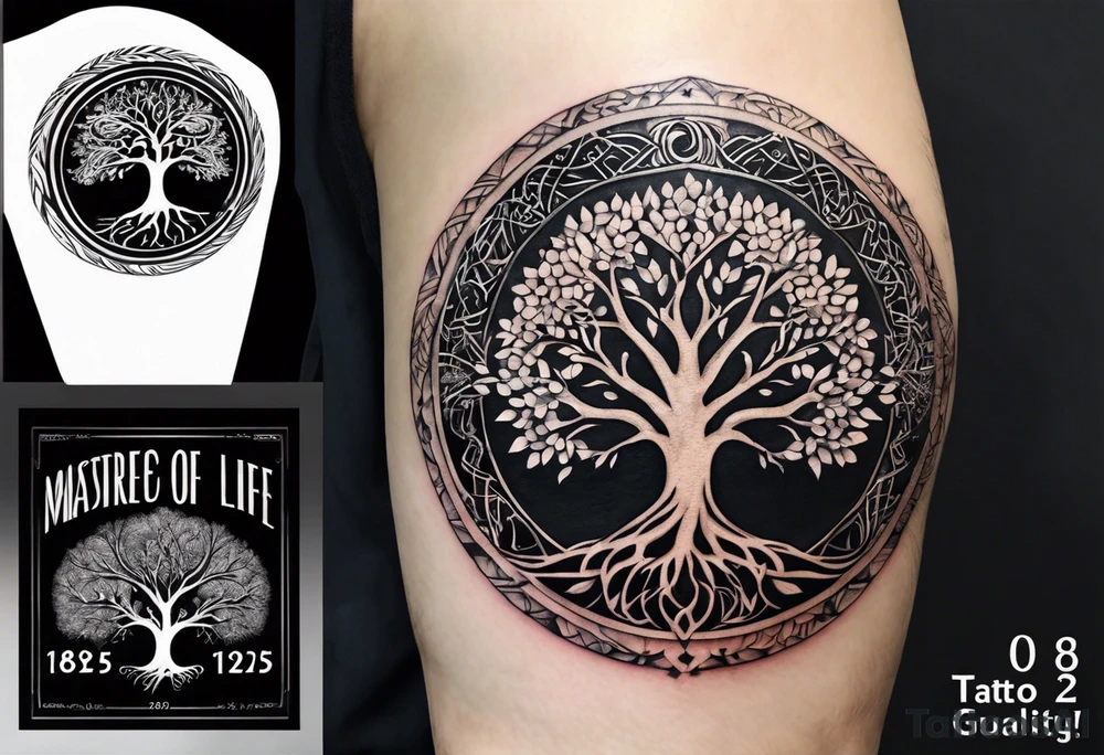 A Tree of Life in a circular design. The Dates 12.02.1985 and 21.02.1987 should be part of the tattoo, too. tattoo idea
