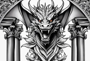 Not scary Dragon broken roman columns tattoo idea