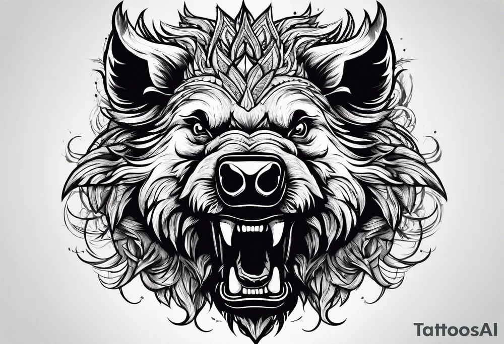 angry boar front tattoo idea