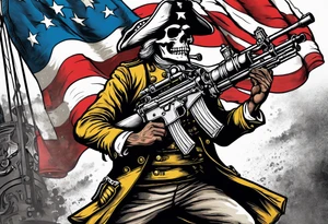 revolutionary war skull faced
 sodier running with a machine gun "liberty or death", liberty bell tattoo idea