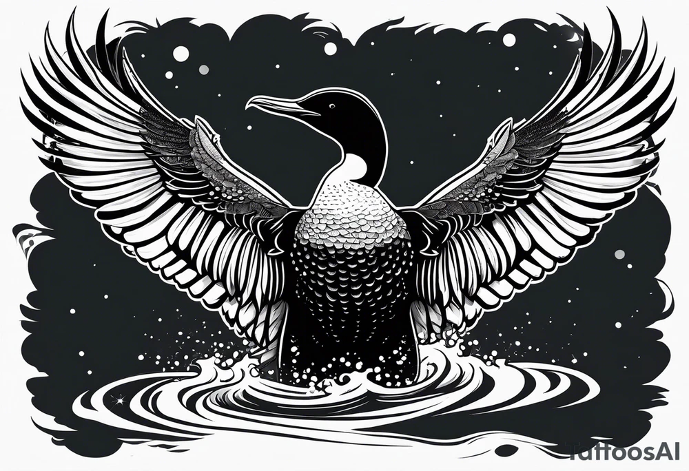 A loon with its wings spread looking badass and tough tattoo idea
