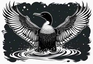 A loon with its wings spread looking badass and tough tattoo idea