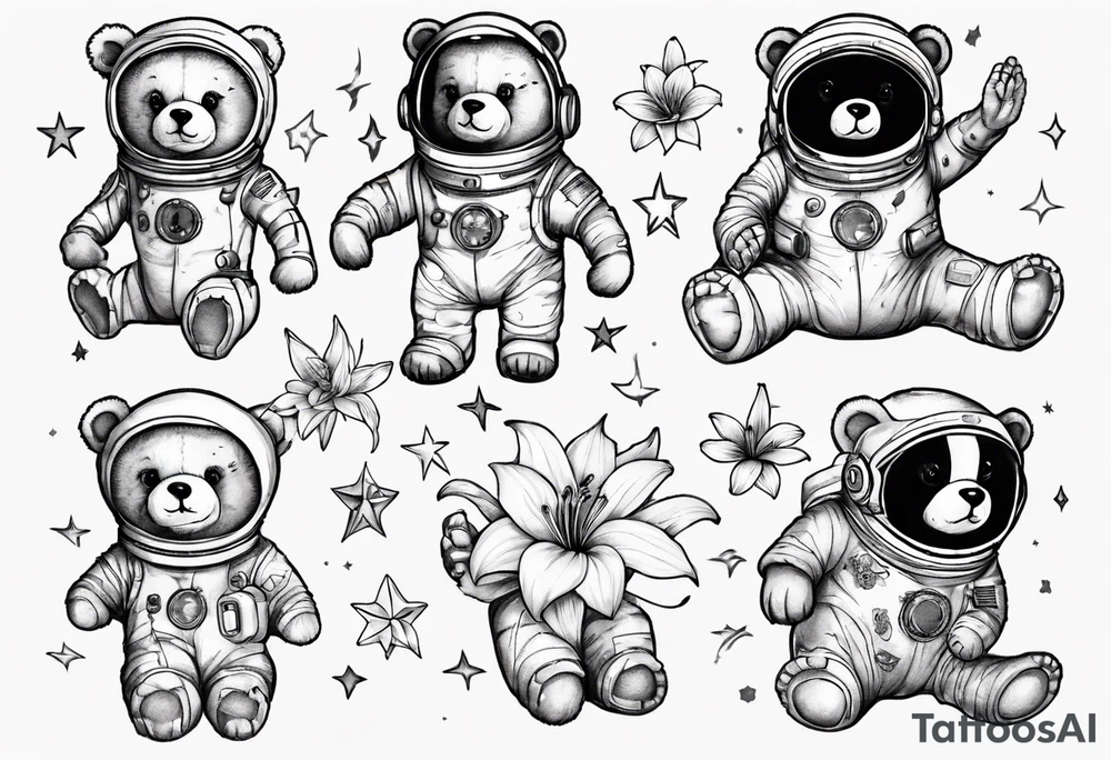 Teddy bear astronaut Lily tattoo idea