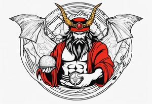 crea a Zeus con un rastreador de dragón ball el sombrero de luffy y el Sharingan todo en estilo tradicional americano tattoo idea