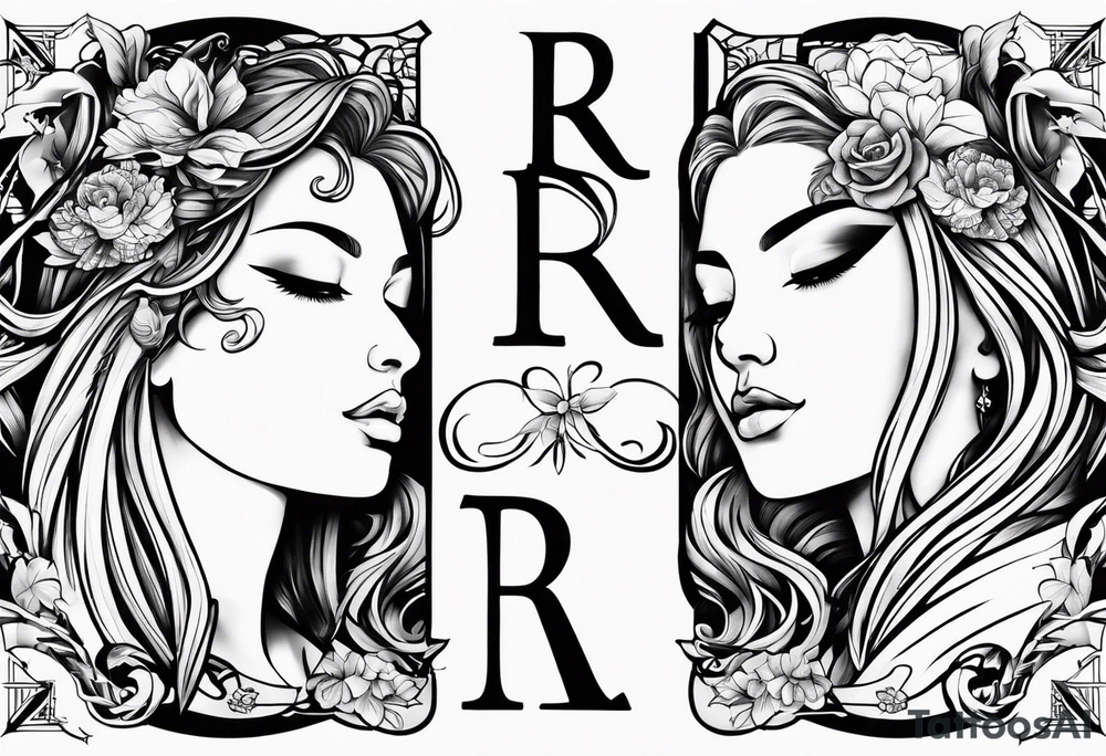 Virgo and Sagittarius zodiac signs with letter RR and date September 11 tattoo idea