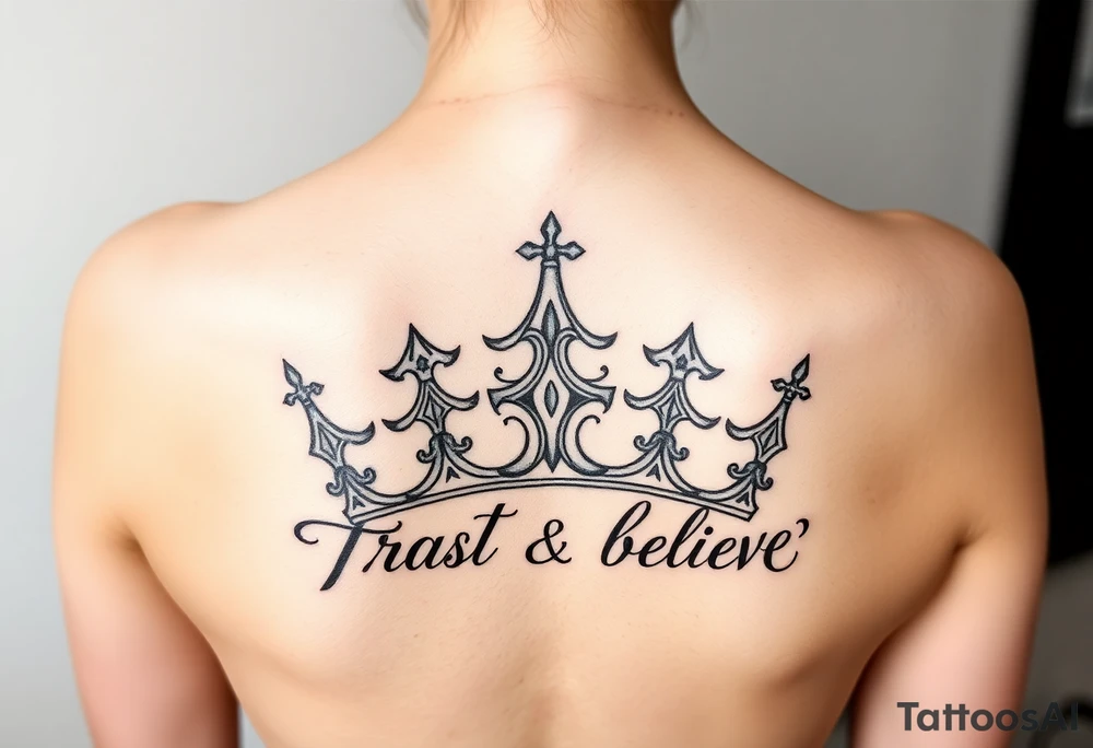 Pray, trust, believe, crown tattoo idea