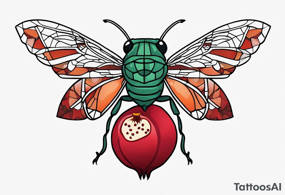 Neo traditional Cicada and pomegranate tattoo idea