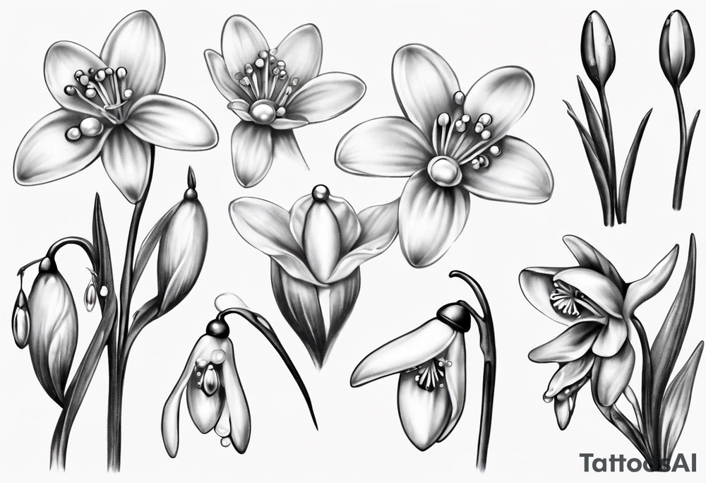 Snowdrop and jewels tattoo idea