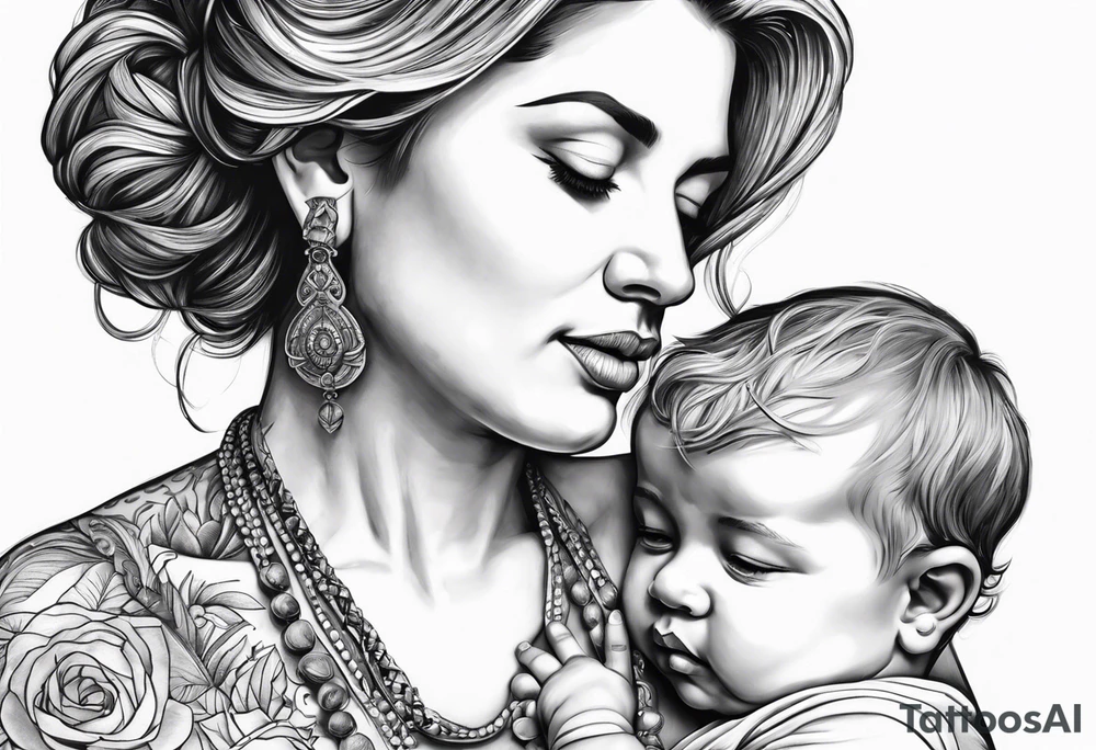 chest tattoo : 
mom and baby son statue tattoo idea
