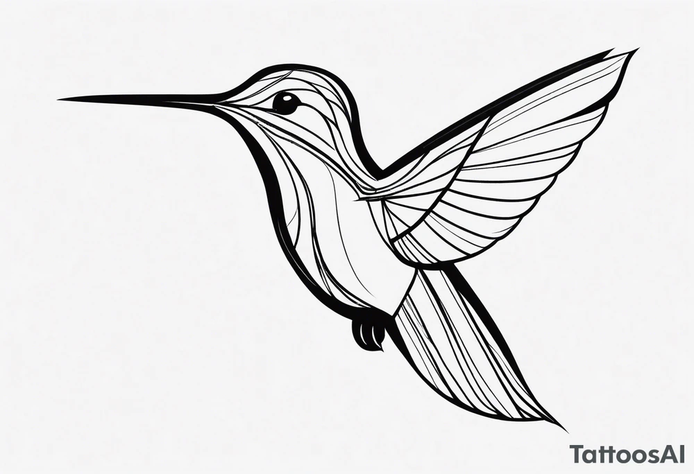 Design a minimalist tattoo of a hummingbird in flight, with elegant lines capturing its grace and vibrant energy tattoo idea