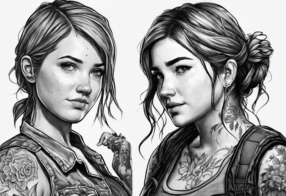 A tattoo inspired but the game series The Last of Us, including ellie’s tattoo and infected clickers tattoo idea