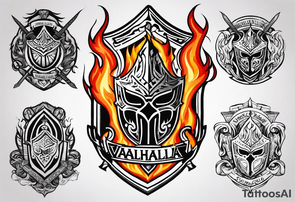 valhalla sword shield on fire tattoo idea