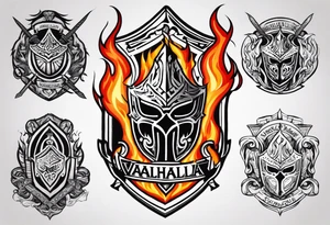 valhalla sword shield on fire tattoo idea