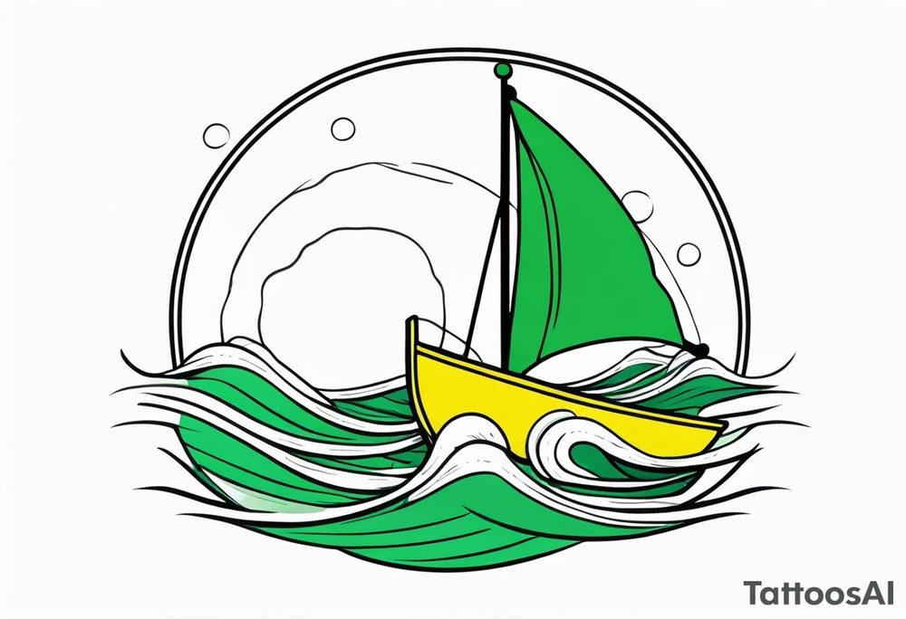 A lemon-Buoy with a green leaf-flag on waves tattoo idea