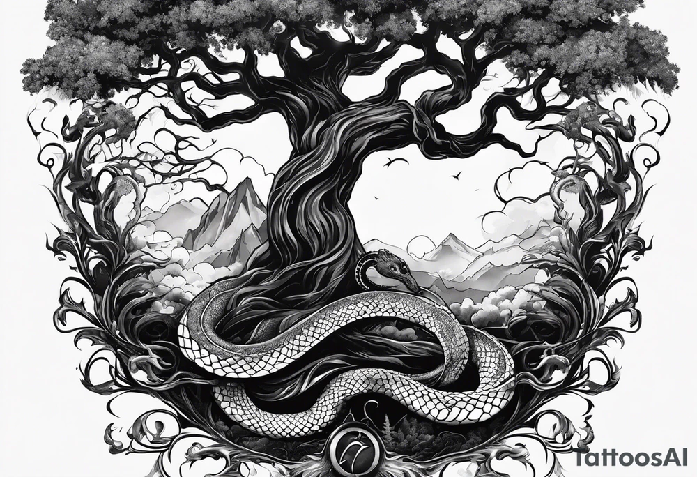 Serpent in a tree 
 if I cannot bed the will of heaven, then I shall move hell tattoo idea