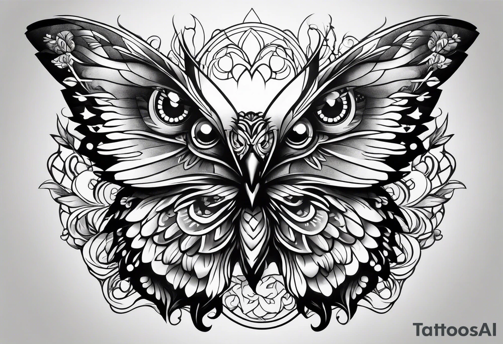 Owl with butterfly body tattoo idea